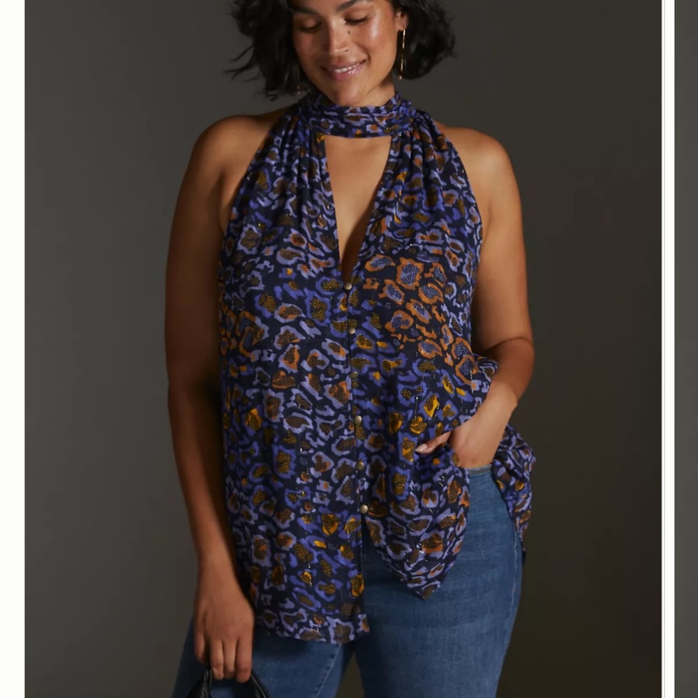 Anthropologie + Sleeveless Halter Tank Top Blouse Size 2X ANTHRO Purple